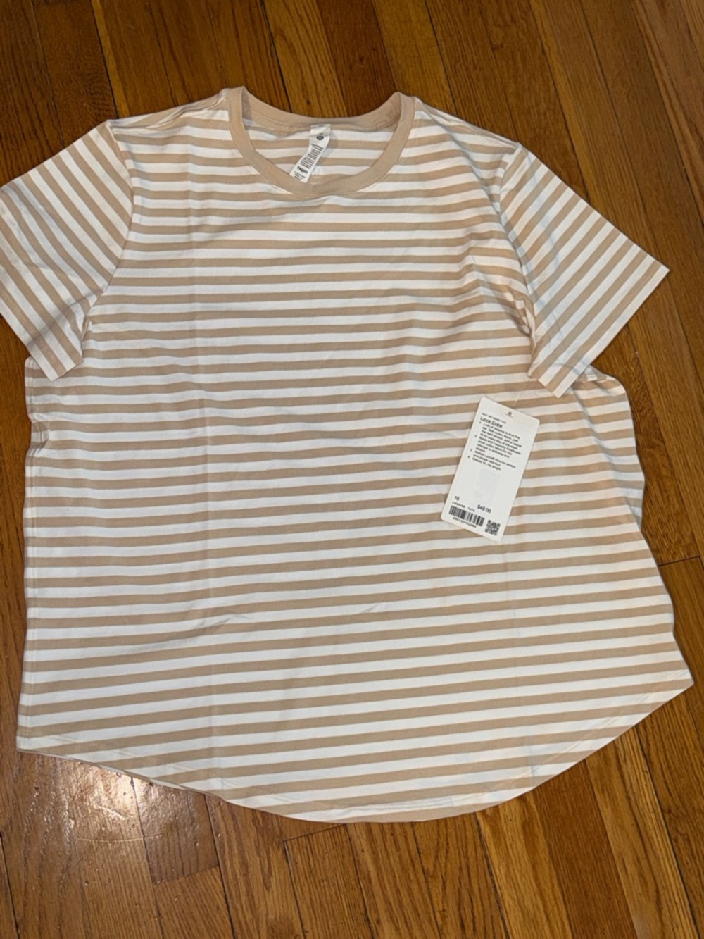 NWT Lululemon love Drew white beige stripe tuta tshirt subtle tan size 16 - Picture 2 of 5